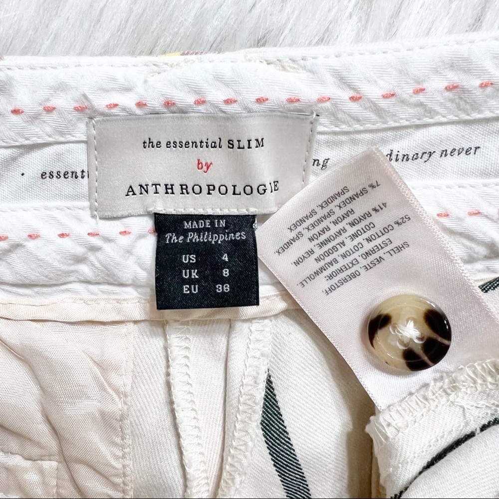 SOLD-Anthropologie Pastel Striped Cream Cropped Straight Trouser Pants - Picture 7 of 9